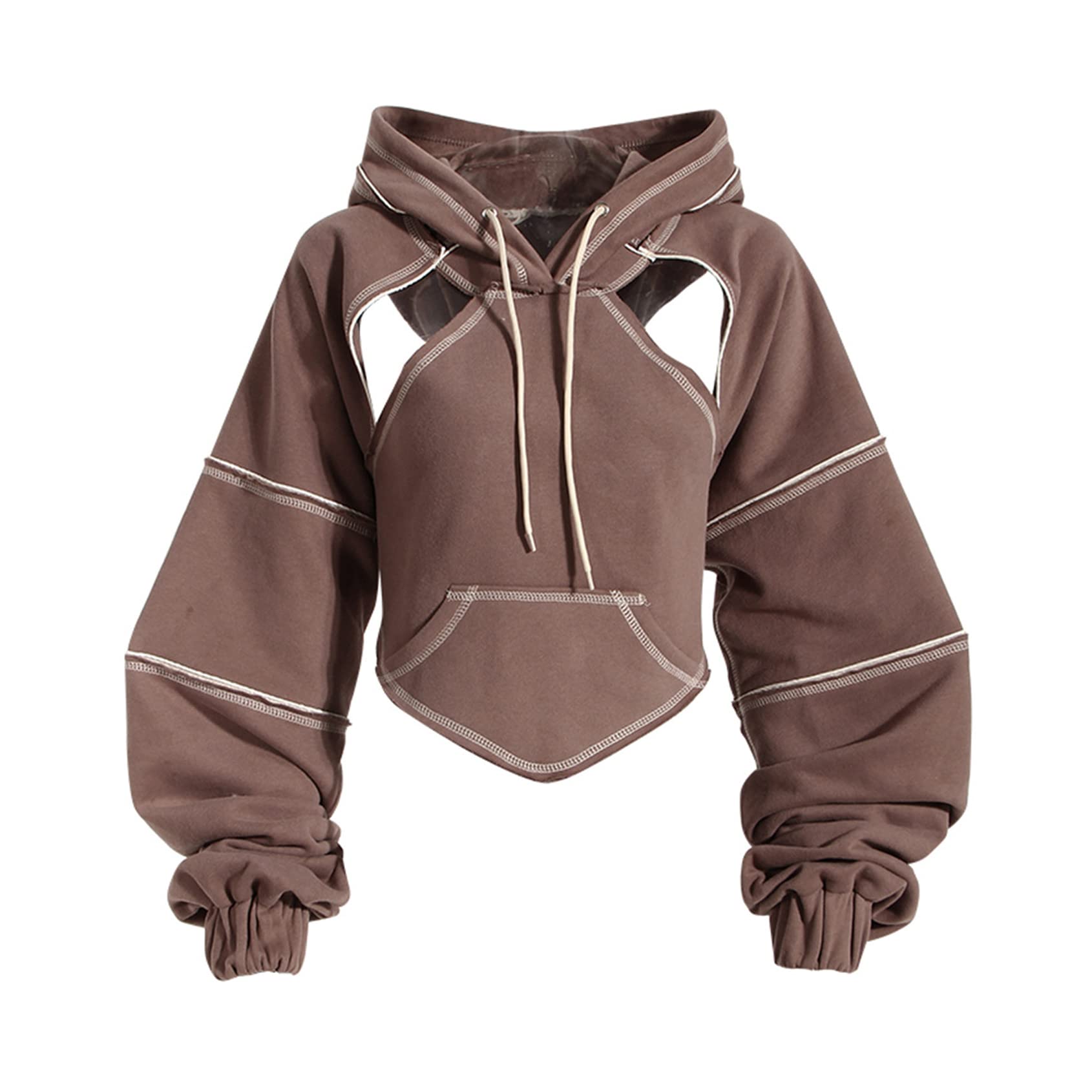 トップス FLAREUP Cut-out Hooded Zip-up Womens Cutout Super Crop Hoodie Backless Long Sleeve Tops