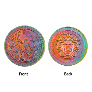 Moneda Conmemorativa de 1 oz en Cobre Fino .999 con Técnica de Estampado e Impresión UV, Diseño de Prometeo Robando el Fuego, Símbolo Griego de Protección de Medusa - Product Image 1