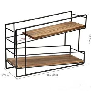 Utility <b>Rack</b> 2 Tier Wood And Metal <b>Storage</b> For Canned Food <b>Kitchen</b> Countertop Organizer - Product Image 2