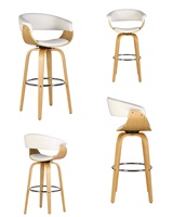 Tabouret de bar pivotant en bois courbé, revêtu de cuir PU, avec repose-pieds en métal pour comptoir de cuisine, hôtel, bar