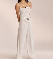 Ensemble de pyjamas pour femmes de haute qualité, logo personnalisé, bordure contrastée, respirant, doux, printemps-automne, 100% coton, tissu pointelle