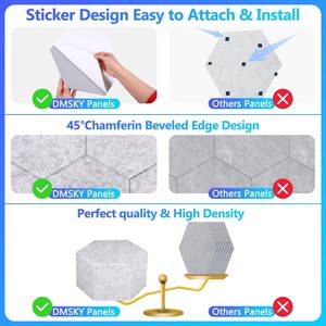 18แพ็ค12 "x 10" x 0.4 "แผงอะคูสติกหกเหลี่ยมความหนาแน่นสูงแผ่นดูดซับเสียงและกันเสียงสำหรับคลังสินค้าในบ้าน - Product Image 4