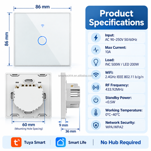 Interruptor de Pared Táctil Inteligente WiFi Tuya, 1, 2, 3, 4 Botones, Control Remoto RF de 433MHz, Control por Voz, Interruptor de Luz de Vidrio, Interruptor de Pared Inteligente para el Hogar, 86mm, UE - Product Image 3