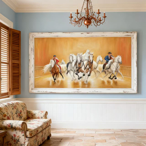 Peinture à l'huile sur toile personnalisée moderne 100% fait à la main 7 chevaux abstrait peint à la main peinture à l'huile d'art mural - Product Image 5