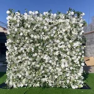 5D bunte Rose Orchidee Tuch zum Aufrollen künstliche Blume Wandhängung grüne Pflanzen Wand Hochzeit Kulisse Dekoration Veranstaltung Party-Requisiten