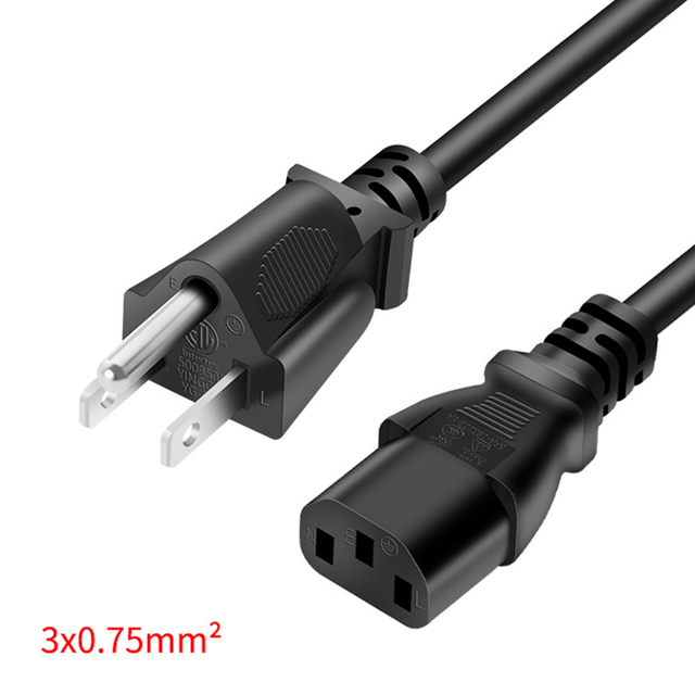 Black 3 Prong AC Power Cord Cable for Electronic NEMA 5-15P to C13, 10A 125V, 18AWGAC Copper Power Cord ETL Certified