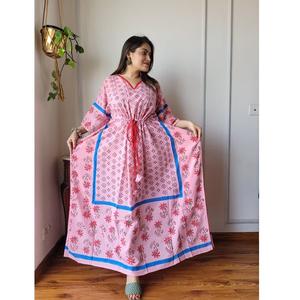 Hand-Block Printed Cotton Kaftan With Traditional Prints Comfortable Lightweight Dress Ideal For Daily Wear And Home Relaxation - Product Image 6