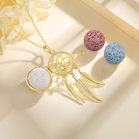 Collier plaqué or avec pendentif attrape-rêves pour femme, bijoux d'aromathérapie, huile essentielle, pierre de lave, perles et cage