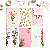 2026 Nuevo Divisores de Carpeta de Presupuesto A6 de 6 Anillas con Diseño de Flores de Tulipán, Hojas Sueltas para Diario, Tarjetas de Índice y Planificador de Presupuesto