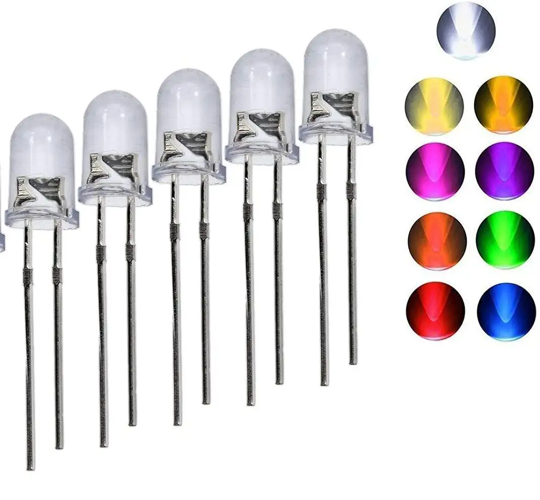 Ultra luminosité 5mm rond 20mA rouge, vert, bleu, orange, jaune, blanc, rose, UV, dip LED RVB