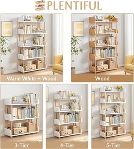 مكتبة خشبية مفتوحة من 5 مستويات رف كتب عصري مستقل مع ألواح جانبية وإطار من الخشب الصلب - Product Image 3