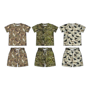 Preventa al por mayor: Conjuntos de verano para niños con estampado de camuflaje, MOQ 5, para hermanos pequeños, ropa nueva de seda de leche, precio de fábrica. - Product Image 2