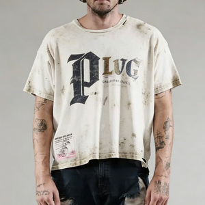 T-shirt da <span class=keywords><strong>uomo</strong></span> personalizzata con grafica vintage, effetto slavato e distressed, taglio e cuciture speciali, 180 g/m², collo ampio, vestibilità squadrata e corta, all'ingrosso - Product Image 1
