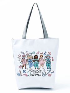 Sacs à provisions de grande capacité avec motif de dessin animé de Père Noël, de médecin, d'infirmière, de produits d'épicerie, esthétiques, pour femmes, travail, shopping, sac à bandoulière, sacs fourre-tout pour adultes - Product Image 5