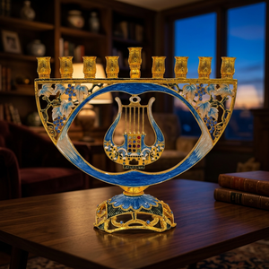 Candelabro Menorá Artístico de Mosaico para Hanukkah, Hecho a Mano, Ecológico, Azul y Dorado, Regalos Religiosos Judaicos para Cumpleaños - Product Image 5