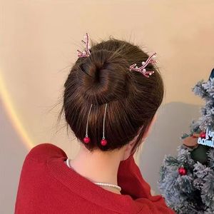 Chaude De Noël Strass <span class=keywords><strong>Perle</strong></span> Conception En Métal <span class=keywords><strong>Chignon</strong></span> Clip Femmes Filles Mode Renne Titulaire De Queue De Cheval De Noël Pinces À Cheveux - Product Image 4