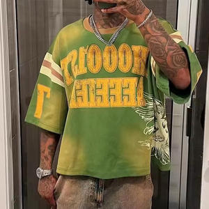 Camiseta Boxy Personalizada sin Costuras para Hombre, Camisetas de Gimnasio con Estampado Gráfico DTG, Camiseta de Manga 3/4, Camiseta Corta con Bajo sin Rematar, Algodón - Product Image 2