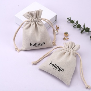 Sac à cordon en lin 100% personnalisé avec logo imprimé, emballage pour bijoux, épingles à cheveux, colliers, pochette en jute et lin - Product Image 2