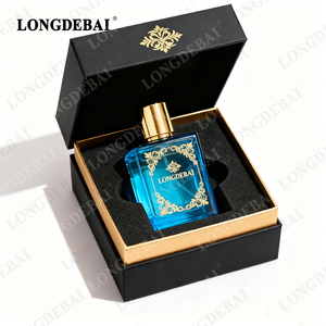 Custom New Design Blue Elegant Perfume <b>Empty</b> <b>Bottle</b> 30ml 50ml 100ml Crimp square Luxury Glass Perfume <b>Bottle</b> with Gold Zamac Cap - Product Image 2