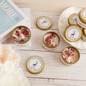 Bougies en cire de soja parfumées AIKUN en pots en étain dorés avec pierres de cristal et fleurs séchées, sans fumée, pour la décoration de la maison - Product Image 3