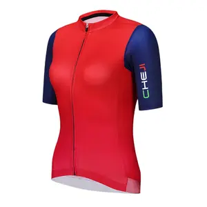 Gran oferta de Cheji, camiseta de manga corta para ciclismo de verano con 3 bolsillos traseros, uniforme de bicicleta transpirable de secado rápido para mujer, OEM