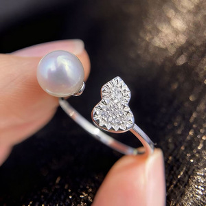 10762 DIY <b>Pearl</b> Accessories S925 Silver <b>Ring</b> Stand with 7-8mm Round Beads Fashion Edition Silver Jewelry with Shell Inlay - Product Image 2