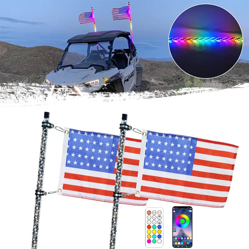 Impermeabile con asta bandiera APP telecomando a spirale RGB Dune Offroad autocarro 2FT 3FT 4FT ATV UTV colore illusorio Led luce frusta