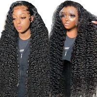Wig Rambut Asli Brasil Deep Wave Full Lace HD Transparent Lace Tanpa Lem Pre-Plucked Natural Hairline untuk Wanita Kulit Hitam