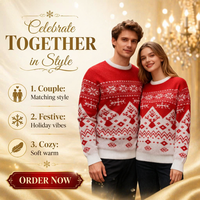 Ensemble de pulls de Noël pour couple, tricotés d'hiver, à motif jacquard, décontractés, infroissables, lavables en machine