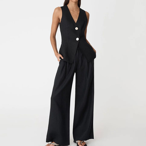 China Made Manufacturer ODM Services for Ladies' <strong>Linen</strong> Outer Wear Clothing <strong>Women's</strong> Fashion Elegant V-neck <strong>Waistcoat</strong> - Product Image 2