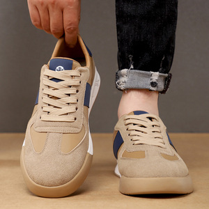 Chaussures de marche rétro pour hommes, bout rond, en cuir de vachette, doublure en maille respirante, semelle extérieure en caoutchouc, couleur unie - Product Image 3