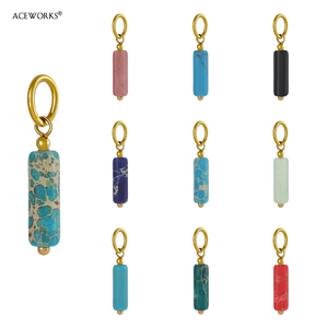 Breloques en forme de barre cylindrique en pierre |   Boucles en acier inoxydable plaqué or 18 carats PVD avec pendentifs en pierres précieuses naturelles pour la création de bijoux DIY - Product Image 2