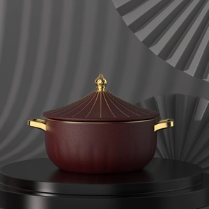 Kitchen Luxury <b>Cookware</b> <b>Set</b> Red Marble Coated Stainless Steel High Quality Non-Stick Casserole Soup Pot and Fry Pan - Product Image 3