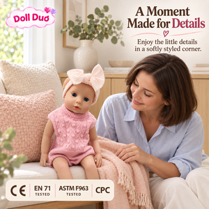 DollDuo Custom 13 Inch Silicone <b>Reborn</b> Baby <b>Doll</b> Open Eyes Pink Knit Outfit Bow Lifelike Hand Painted Soft Toy Educational - Product Image 3