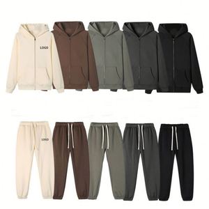 2025 Men High Quality Sets with Zip up Hoodie Oversized Sports Fleece Jogger Sweatpants and Hoodie Set <b>No</b> <b>logo</b> - Product Image 1