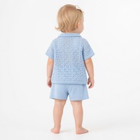 Set Rajutan Anak dengan LOGO Custom, Kerah Polo Rajut Pendek, Bordir Palem, Kasual Musim Panas & Semi, Akrilik, Pabrik OEM & ODM