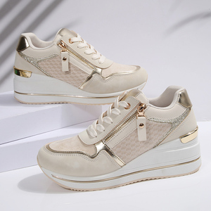 Chaussures de sport décontractées pour femmes, en maille <span class=keywords><strong>blanche</strong></span>, plateforme, accents dorés, douces, respirantes, tendance mode quotidienne, durables - Product Image 4