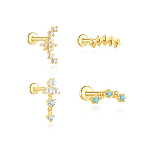 ต่างหูเงินแท้ 925 รูปดาวสีฟ้าเทอร์ควอยซ์ ดีไซน์หรูหรา น่ารัก จาก CANNER Jewelry - Product Image 1