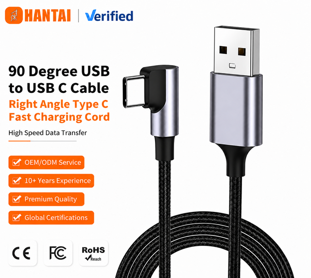Premium 90 Degree USB to USB-C Fast Charging Cable Durable Nylon Braided Right Angle Type C Data Cord for Galaxy Huawei LG