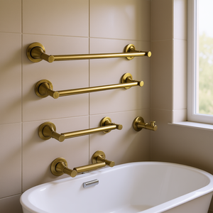 Wall Mount Brass Bathroom Towel Rack Set 6 Piece Modern Bath <b>Hardware</b> Set Polished Finish - Product Image 2