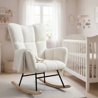 Fauteuil à bascule en tissu Teddy blanc, fauteuil à bascule rembourré pour la chambre d'enfant, le salon, la détente