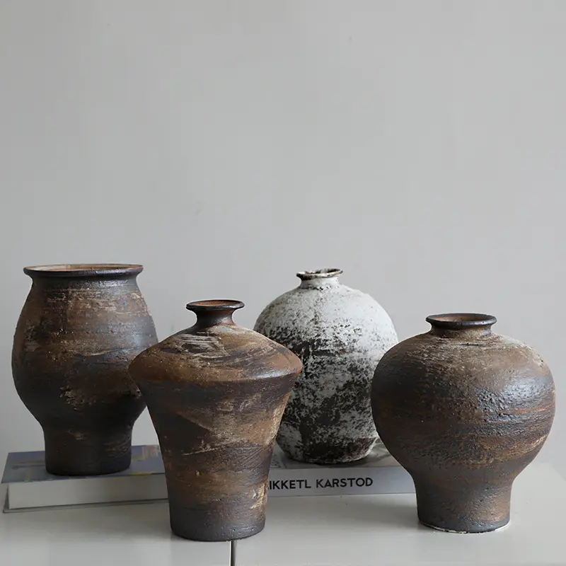 Wholesale Custom Retro Vintage Aged Japanese Style Ceramic Flower Vase for Home Decor