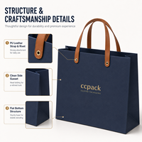 Sacs à bandoulière en papier personnalisés avec logo Ccpack, poignée en PU bleu foncé de luxe, rivets durables, emballage cadeau haut de gamme écologique pour la vente au détail