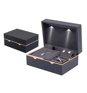 Boîte à bijoux personnalisée avec logo, ensemble de bijoux, emballage en velours, boîtes en plastique avec lumière led pour collier, boucles d'oreilles et bague