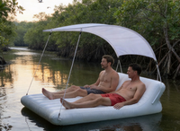 Lit flottant gonflable double avec auvent pare-soleil, en PVC épaissi résistant à l'usure, chaise longue aquatique pour piscine, plage, lac, loisirs adultes