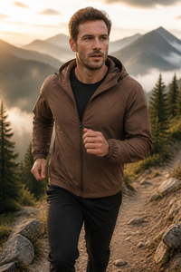 Veste en nylon écologique avec logo personnalisé |   Vêtement d'extérieur coupe-vent à capuche |   Veste légère unisexe style Gorpcore à col montant et fermeture éclair - Product Image 4