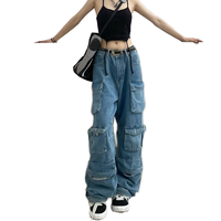 Jean en denim épais vintage multi-poches personnalisé pour homme, coupe empilée, haute qualité, délavage foncé, avec logo à la taille, idéal pour l'été – Vente en gros