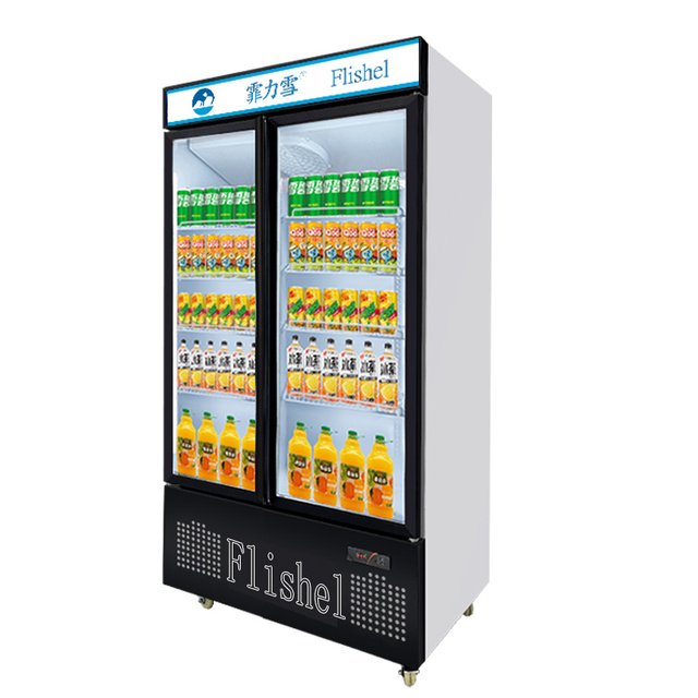 Commercial Single-Temperature Refrigerator with 2 Glass Door Display Second-Hand Juice Beverage & Ice Cream Fridges
