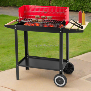 SEJR Chariot <span class=keywords><strong>2</strong></span> roues pour <span class=keywords><strong>barbecue</strong></span> à charbon carré rouge avec étagère en bois - Product Image 2