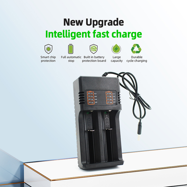 PUJIMAX 26650 21700 16340 14500 18650 Smart Battery Charger 2 Slots 3.7V Rechargeable Cylindrical Lithium Ion Batteries Charger